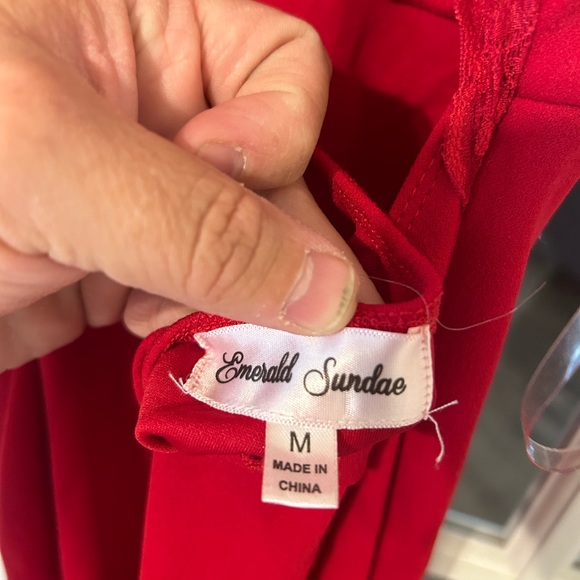 Women’s red formal dress size medium spaghetti strap high slit Emerald Sundae. - Picture 5 of 10